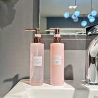 Impression de logo personnalisé, flacons distributeurs de savon et de shampoing en plastique rose de 250 ml et 350 ml, réutilisables avec des étiquettes imperméables