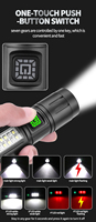 Lampe torche LED rechargeable portable, 7 modes, lumière latérale, zoom, matériau ABS, étanche IPX4, 200-300 lumens, camping, randonnée