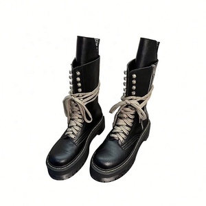 <span class=keywords><strong>Stivali</strong></span> da Donna in <span class=keywords><strong>Pelle</strong></span> Nera con Lacci, Taglia Grande, Piattaforma, per Moto e Outdoor - Product Image 5