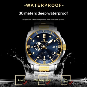นาฬิกาข้อมือผู้ชาย Poedagar873 รุ่น Luxury Diver หน้าปัดสีทอง-เงิน สายสตีล กันน้ำ โครโนกราฟ นาฬิกาสปอร์ตสำหรับผู้ชาย เหมาะสำหรับเป็นของขวัญ - Product Image 4