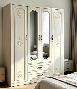 Armário de Roupa de Aço Popular na América Central com <span class=keywords><strong>4</strong></span> Portas, Duas Gavetas e Espelho de Corpo Inteiro para Quarto - Product Image 1