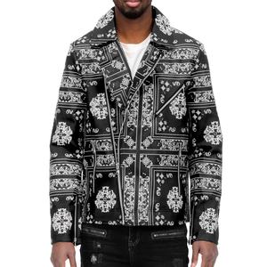 Latest Streetwear Fashion <b>Bandana</b> Print Leather Jackets <b>for</b> <b>Men</b> High Quallity Slim Fit Classic Studded Motorbike Leather Jacket - Product Image 2