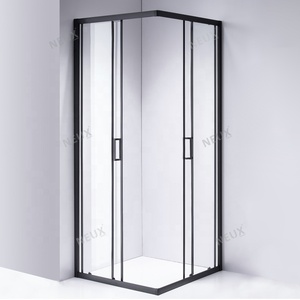 Boîtier de salle de bain en aluminium noir Coin simple Verre trempé Rectangle Porte coulissante Cabine de douche Chambre - Product Image 3