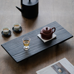 Bandeja de té de madera de nogal tostada al carbón, soporte plano de madera maciza para preparación en seco, antideslizante, estilo japonés Wabi Sabi, para tetera - Product Image 1