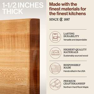 Planche à découper à fromage rectangulaire en bois 16 "x 10"-1 "d'épaisseur 4.5-lb Bloc de boucher réversible coins allégés Lave-vaisselle à grains de bord - Product Image 3