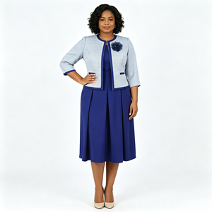 Ensemble élégant deux pièces pour femmes grandes tailles, veste à carreaux avec robe mi-longue à appliques, tenue formelle d'automne - Product Image 2