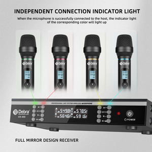 Microphone sans fil UHF Debra Audio UX-400 4 canaux, micro portable pour scène, karaoké, système de fréquence automatique tout métal - Product Image 4