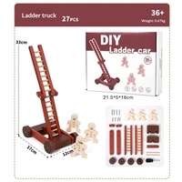 Ensemble de jeu interactif en bois de hêtre : Avion en bois, catapulte, échelle, canon avec figurines de poupées – Jouet éducatif fait main pour l'apprentissage des enfants
