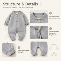 Combinaison bébé tricotée à capuche avec oreilles d'ours, classe A, 50 % acrylique, manches longues, unisexe, printemps automne, nouveau-né, tout-petit