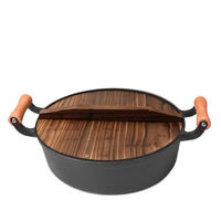Gusseiserne Bratpfanne mit Holzgriffen, Doppelgriffen und Vertieftem Design, Unbeschichtet; Geeignet für Pfannkuchen, Dampfbrot, Gas-/Induktionsherde