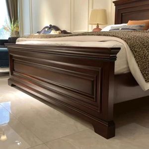 American Style Solid Wood Sleigh Bed 1.5-1.8m Mahogany Hand Carved Master Bedroom Furniture - Product Image 3