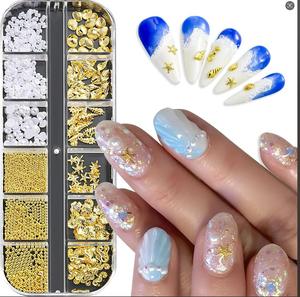 Wholesale Nail Accessories 12 <b>Grids</b> Sea Style Sea Star Charms Pearl Rhinestone Nail for Summer Nail Decoration - Product Image 2
