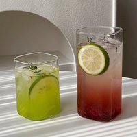 Ultradunne vierkante glazen beker, transparant, Ins-stijl, voor koffie, melk, water, dranken, Mojito, koude dranken, voor thuis en café gebruik.