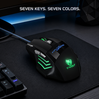 Mouse Gaming USB Berkabel 7 Tombol 3600 DPI 7 Warna Lampu Berpendar Hitam Desain Klasik untuk PC Laptop OEM ODM CE ROHS FCC
