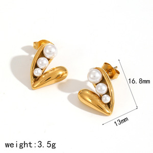 Pendientes con forma de corazón con incrustaciones de circonita y perla de acero inoxidable para mujer, regalo, joyería de moda - Product Image 4