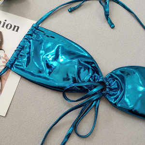 Conjunto <span class=keywords><strong>de</strong></span> <span class=keywords><strong>Bikini</strong></span> Metálico <span class=keywords><strong>de</strong></span> 3 Piezas para Mujer, <span class=keywords><strong>Bikini</strong></span> Brillante con Tanga y Mini Pareo - Product Image 4