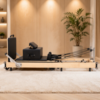 Lit de Pilates pliable et portable en bois - Équipement de studio de Pilates multifonctionnel réglable et durable, couleur beige