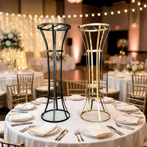 Support à fleurs en métal noir brillant LEDA, décoration de table pour mariage, 90 cm de haut - Product Image 1