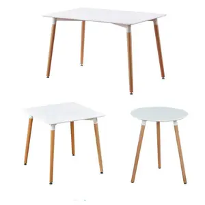 Mesa de comedor moderna de mediados de siglo, mesa de restaurante cuadrada de patas de madera superior, proveedor blanco