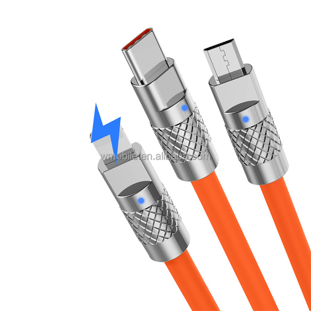 Multi-Functional Phone Charging 3 in 1 Usb Micro Type C Fast Data TPE Metallic Shell Charging Cable for Mobile Phone