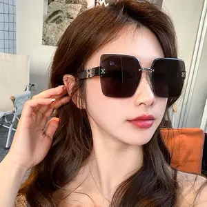 7710 2023 new trend H type frameless sun glasses outdoor travel Anti-UV shades Oversize unisex rimless sunglasses
