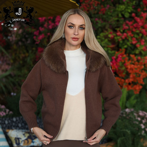 Janefur 2026 Fashion Comfortable Fox Fur Collar <strong>Hooded</strong> Zipper Women Knitted <strong>Cardigan</strong> <strong>Ladies</strong> Fox Fur <strong>Cardigan</strong> - Product Image 4