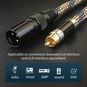 สายสัญญาณเสียง HIFI <span class=keywords><strong>RCA</strong></span> ตัวผู้ ต่อ XLR ตัวผู้ แบบ OFC สีดำและสีเหลือง พร้อมปลั๊กชุบทอง สำหรับไมโครโฟน แอมป์ มิกเซอร์ ลำโพง DVD - Product Image 2