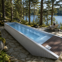 Piscine portable préfabriquée en conteneur, piscine hors sol pour glamping de luxe en pleine nature, projet de complexe hôtelier en bordure de lac forestier