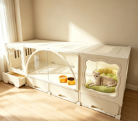Grande cage d'intérieur de luxe moderne en fer de style villa pour animaux de compagnie avec fenêtre transparente pour lapins et chiens, toutes saisons
