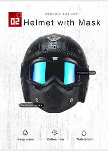 Casque <span class=keywords><strong>Vintage</strong></span> en <span class=keywords><strong>Cuir</strong></span> PU Unique pour Harley avec Lunettes ABS Cruiser Classic 3/4 Half Face Casco Retro Motorcycle Casques - Product Image 2