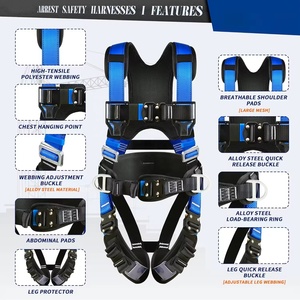 Harnais de sécurité certifié pour <span class=keywords><strong>protection</strong></span> intégrale du corps, avec longe de sécurité et <span class=keywords><strong>ceinture</strong></span> de sécurité, pour travaux en hauteur, travaux de construction et escalade de tours - Product Image 2