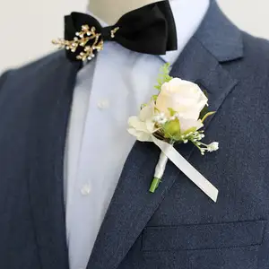 Hydrangea mawar korsase pernikahan pengantin pria, korsase bunga pergelangan tangan gaya Eropa Barat