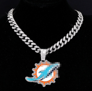 Collier pendentif en argent de haute qualité personnalisé Miamis Dolphinss, chaîne de pendentif cubain Hip Hop pour les fans de sport - Product Image 1