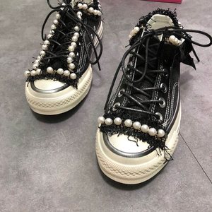 Zapatillas de lona para mujer, diseño original, resistentes, con cuentas hechas a mano, pintadas con aerosol, tallas grandes, cómodas, versátiles y modernas - Product Image 2