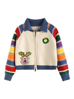 Pull personnalisable à manches longues et bouton unique, motif patchwork coloré et tendance, idéal pour adolescentes et enfants