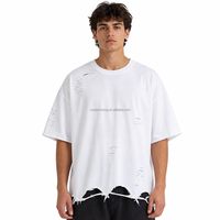 T-shirt Homme Séchage Rapide Blanc Effet Vieilli Oversize Déchiré Manches Courtes Col Rond Streetwear Personnalisé