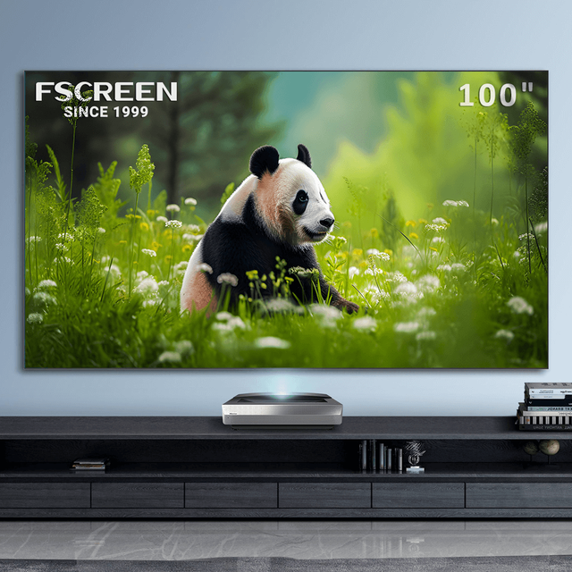 Fscreen Aura Series Fresnel ALR Foldable Fixed Frame Projector Screen 100 Inch 16:9 Laser Projector TV 8K UHD Home Theater