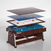 Nouvelle table de jeu multifonctionnelle 4 en 1 de couleur marron Table de billard de 7 pieds avec jeu de salle à manger de hockey sur air de ping-pong