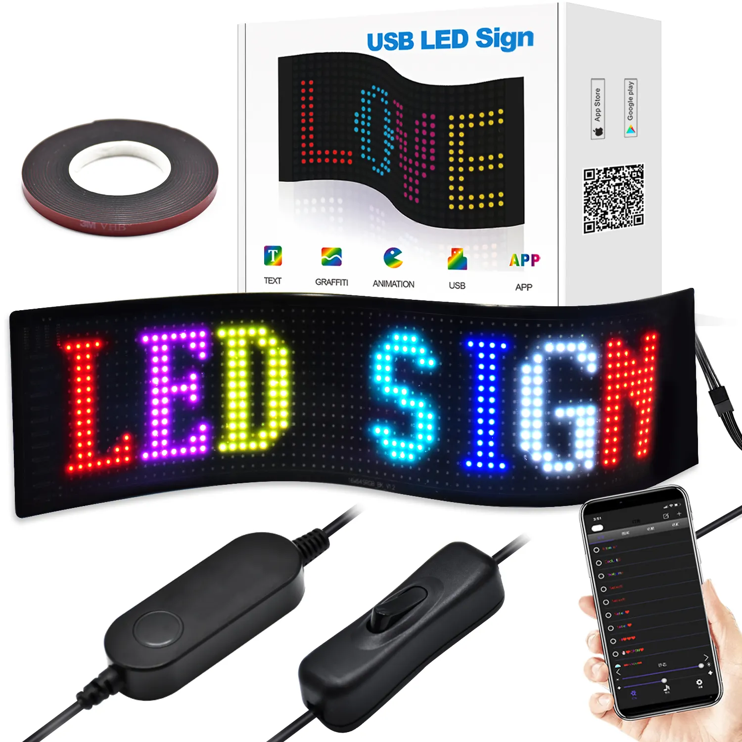 Küresel kullanım için çoklu dil seçenekleri ile LED araba ekran Led işaretleri Led araba işareti kurulu esnek LED RGB ekran DIY