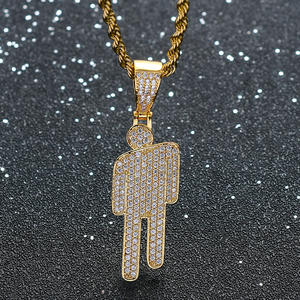 Chaîne de pull tendance hip-hop avec pendentif tête inclinée style Billie Eilish, ornée de zircons, idéale pour les soirées – Nouveauté très prisée en Europe et aux États-Unis - Product Image 1