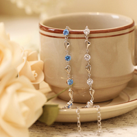 Bijoux d'été en argent sterling 925 élégants Offre Spéciale Bracelets à breloques en zircon bleu avec cœur d'océan pour femmes