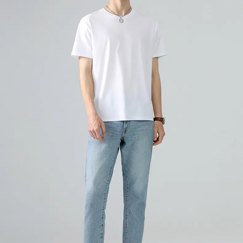 여름 화이트 라운드 넥 다용도 175gsm 100% 면 슬림 핏 스타일 셔츠 가벼운 피마 면 멋진 짧은 소매 티셔츠 남성용