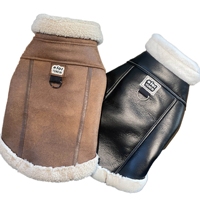 Chaqueta de Motero para Mascotas con Forro Polar y Hebilla de Tracción, Abrigo Cálido para Perros con Cuello de Lana de Cordero para Bichón y Teddy