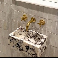Calacatta Évier en Marbre Vanité de Salle de Bain en Marbre Personnalisée Lavabo en Pierre Naturelle Lavabo de Salle de Bain en Marbre