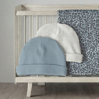 Lot de 2 bonnets bébé en coton côtelé, bleu chiné et gris chiné neutres, pour usage quotidien