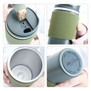 แก้วกาแฟสแตนเลสแบบพกพามีฝาปิดกันรั่วแก้วกาแฟผนังสองชั้นแบบสุญญากาศพร้อมโลโก้สำหรับเดินทาง - Product Image 2