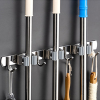 CANWAY 2 pièces, support mural robuste en acier inoxydable avec 1 étagère et 1 crochet pour balais et serpillères, pour la maison, la cuisine, le jardin, la buanderie