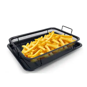 Stainless Steel Air Fryer BBQ Bakset Reusable Metal Pot Square Baking Pan Air Fryer For Air Fryer Oven Accessories