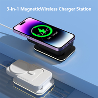 Portátil plegable 3 en 1 estación de carga inalámbrica 5000mAh Led Night Light Power Bank para iPhone Watch Airpods