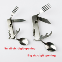 Ensemble multifonctionnel de couteau, fourchette, cuillère et baguettes pliables à 6 fonctions en acier inoxydable et aluminium, détachable, pour le camping et les activités de plein air